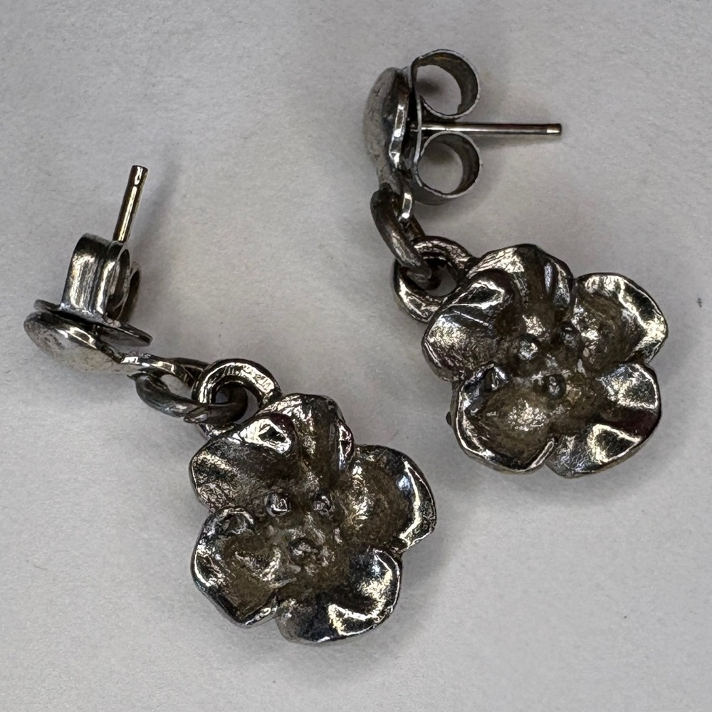 Vintage Silver-Tone Flower Drop Earrings